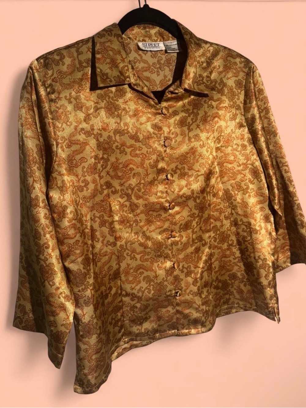 Vintage 90s Brocade Tapestry Button Up Shirt/Jacket Gold Brown